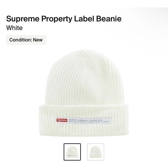 Supreme Property Label Beanie “White” - Picture 1 of 4